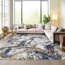 Modern Abstract Living Room Printed Area Rug Soft Bordered Thin Carpet Non Slip Stain Resistant Floorcover Easy To Clean Non Shedding Doormat Home Aesthetic Decor Low Pile Mat Throw Rug For Bedroom Laundry Kitchen Bathroom Dinning Room Entrance - Blue - View 3