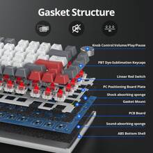 SURMEN Gaming Keyboard 75 Percent, American QWERTY Wired Mechanical RGB Keyboard, 82 Keys, Hot-Swappable, Custom Drivers For Windows - Gray White - View 4