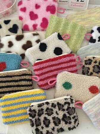 1个装冬季毛绒绳编化妆包，防水，可装口红，女士化妆包，小型收纳化妆盒，女士旅行包，铅笔盒，日常大容量化妆刷收纳袋，旅行洗漱包整理袋，化妆包，铅笔袋，化妆包，收纳，化妆包，洗漱包，桌面收纳包