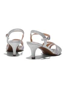 Sandalias de tacón bajo Nina para mujer, zapatos con purpurina, zapatos de baile, tacones altos para mujer, zapatos de baile sexys, zapatos latinos para mujer - Plateado - Ver 5