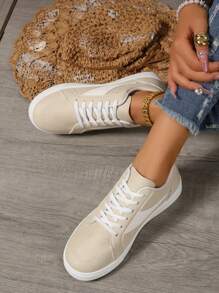 Korean Style Casual Sports Shoes, Low-Top Flat Lightweight Fashion Versatile Sneakers For Women, Spring/Summer - Khaki - View 6