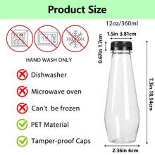Tomnk 40/80pcs 12oz Juice Bottles, Empty Plastic Juicing Bottles With Caps, Cone Reusable Clear Bulk Beverage Containers For Juicing, Drinking, Milkshake, Tea And Other Beverages - 無色 - 查看 3