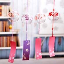 1pc Japanese Style Handmade Glass Wind Chimes In Pink Cherry, Red, Blue, Suitable As Birthday Gift And Home Decor