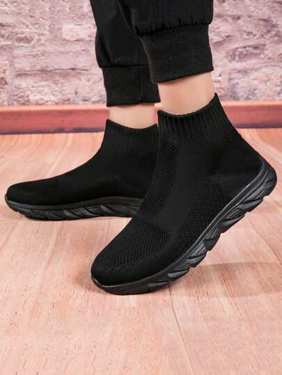 New Breathable Mesh Casual Shoes, Unisex Fashion Sneakers, Men Slip-On Lightweight Black Shoes