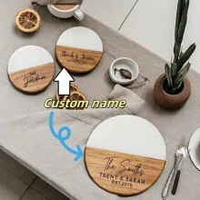 Custom Logo Round Marble Coasters, Spliced Acacia Wood Placemats, Tea Coasters