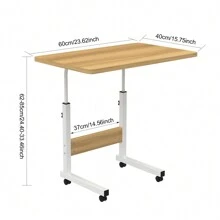 Table d'ordinateur Mobile avec plateau 60x40cm, Table pour Ordinateur Portable avec Hauteur Réglable 69-90cm, Table de Canapé Roulante pour Lit Bureau Debout,  Facile à déplacer avec roulettes, Blanc / Chêne