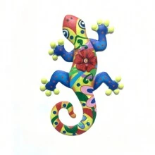1 pieza Decoración de arte de hierro con forma de gecko, decoración de pared de metal con gecko para exteriores, adorno colgante de pared