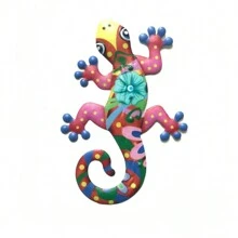 1 pieza Decoración de arte de hierro con forma de gecko, decoración de pared de metal con gecko para exteriores, adorno colgante de pared