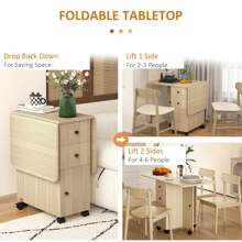 HOMCOM Folding Dining Table For 4-6, Rolling Drop Leaf Table With Storage Drawers, Cabinet And Open Shelf, Extendable Kitchen Table On Wheels - 黃色 - 查看 4