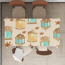 Ramadan Series Decorative Tablecloth, Light-Colored Base With Ramadan Holiday Lantern, Moon, Star Pattern, Festive Blessing Text, Ramadan/Eid Al-Fitr, Ramadan Kareem, Ramadan Mubarak, Heat-Insulated, Western Dining Tableware - Multicolor - View 13