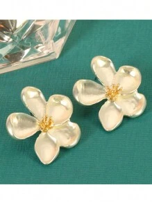 1 对女士新款复古法式金属花朵夸张高端耳环，朋友礼物，女友礼物 - 彩色 - 查看 3