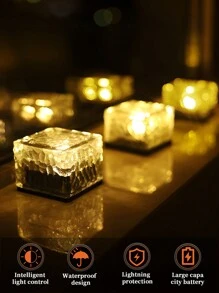 1/2/4件太阳能方形冰砖灯，自动感应太阳能灯，小夜灯，景观装饰露营灯，楼梯装饰冰块花园灯，暖光，玻璃外壳，自动感应，黄昏亮起，黎明关闭，适用于情人节、圣诞节、万圣节派对装饰，适用于庭院、草坪、小路、楼梯、阳台花园、公园步道等场景 - 小號冰磚燈 - 查看 6