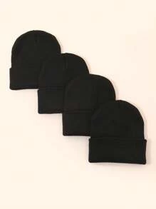 Set de 4 gorros de punto de unicolor, sombreros para niños y niñas, gorros calientitos para bebés para usar en exteriores, otoño/invierno - Multicolor - Ver 35