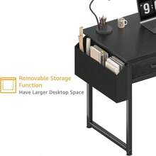 DLisiting Small White Desk With Fabric Drawers, 32" Long. It Doubles As A Dressing Table In The Bedroom, With Storage Drawers And Pockets, And Can Also Be Used As A Small Writing Desk In The Study, Perfect For Small Spaces. - 黑色 - 查看 4