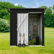 Cobertizos de almacenamiento para exteriores de 5 pies * 4 pies con una sola puerta con cerradura, cobertizos de almacenamiento mini para exteriores para patio trasero, césped, color negro - Negro - Ver 6