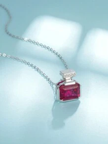 Elegant Copper Crafted Burgundy Perfume Bottle Design Synthetic Ruby Pendant Necklace, Electroplated Platinum, Stylish & Luxurious, Suitable For Daily Wear And Festival Gifts