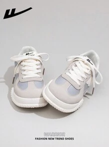 WARRIOR 1 Pair WARRIOR Women's Casual Flat Sport Shoes, Lace-Up Design Thick Bottom Increase Height Skate Shoes, Low-Top Outdoor Flat Shoes, Autumn Casual Shoes, Modern Design Women Thick Bottom Chunky Sneakers, Classic Style With Retro Details, Comfortable And Stylish, Patchwork Material Design Suitable For Students