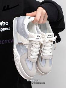 WARRIOR 1 Pair WARRIOR Women's Casual Flat Sport Shoes, Lace-Up Design Thick Bottom Increase Height Skate Shoes, Low-Top Outdoor Flat Shoes, Autumn Casual Shoes, Modern Design Women Thick Bottom Chunky Sneakers, Classic Style With Retro Details, Comfortable And Stylish, Patchwork Material Design Suitable For Students