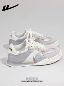 WARRIOR 1 Pair WARRIOR Women's Casual Flat Sport Shoes, Lace-Up Design Thick Bottom Increase Height Skate Shoes, Low-Top Outdoor Flat Shoes, Autumn Casual Shoes, Modern Design Women Thick Bottom Chunky Sneakers, Classic Style With Retro Details, Comfortable And Stylish, Patchwork Material Design Suitable For Students
