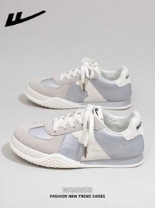 WARRIOR 1 Pair WARRIOR Women's Casual Flat Sport Shoes, Lace-Up Design Thick Bottom Increase Height Skate Shoes, Low-Top Outdoor Flat Shoes, Autumn Casual Shoes, Modern Design Women Thick Bottom Chunky Sneakers, Classic Style With Retro Details, Comfortable And Stylish, Patchwork Material Design Suitable For Students