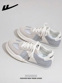 WARRIOR 1 Pair WARRIOR Women's Casual Flat Sport Shoes, Lace-Up Design Thick Bottom Increase Height Skate Shoes, Low-Top Outdoor Flat Shoes, Autumn Casual Shoes, Modern Design Women Thick Bottom Chunky Sneakers, Classic Style With Retro Details, Comfortable And Stylish, Patchwork Material Design Suitable For Students