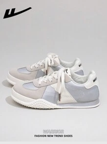 WARRIOR 1 Pair WARRIOR Women's Casual Flat Sport Shoes, Lace-Up Design Thick Bottom Increase Height Skate Shoes, Low-Top Outdoor Flat Shoes, Autumn Casual Shoes, Modern Design Women Thick Bottom Chunky Sneakers, Classic Style With Retro Details, Comfortable And Stylish, Patchwork Material Design Suitable For Students