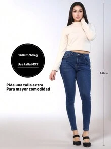 Fashionable Skinny Jeans In Classic Dark Blue, Highlight An Elegant Figure. - 深色水洗藍 - 查看 6