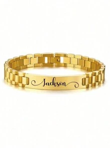 1 szt. spersonalizowana bransoletka ze stali nierdzewnej dla chłopca, spersonalizowana bransoletka z paskiem do zegarka, spersonalizowana bransoletka z imieniem dla chłopca, taty, męża, ojca, wyjątkowy, idealny prezent dla niego, chłopaka, taty, rodziny, przyjaciół, syna, dziadków, na rocznice, walentynki, urodziny, dzień ojca, ukończenie szkoły, do noszenia na co dzień, na bal maturalny, pomysły na powrót do szkoły, prezent na walentynki dla chłopca i dziewczyny, wielofunkcyjny, ozdobny, z literą, grawerowany, schludny, kolorowy, uroczy, kawaii, uroczy, codzienny, niestandardowy, spersonalizowany, wyjątkowy, spersonalizowany, prezent dla dziecka, idealny prezent dla niego, idealny prezent dla niej, syna, córki, na dzień dziecka, szykowna jesień, dzieci, spersonalizowana biżuteria modowa dla nastolatków, moda na powrót do szkoły