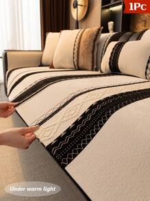 1 件豪华雪尼尔沙发套，四季宠物友好型沙发保护套，高端质感 - 黑與白 - 查看 1