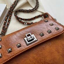 Fashion Chain & Rivet Decor Women Handbag Shoulder Messenger Envelope Bag Lightweight - Brown - View 10