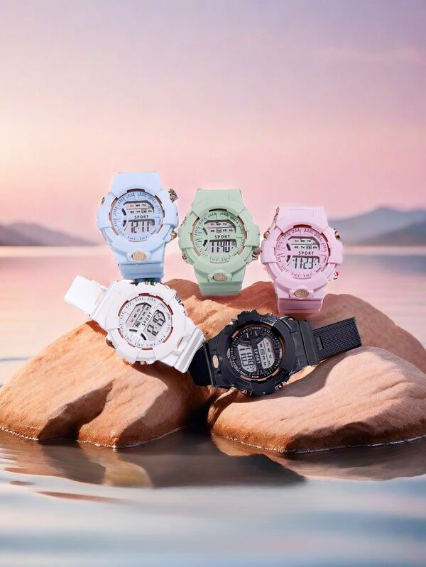 SPORT Women's Solid Color Strap Round Electronic Watch, Suitable For Everyday Wear