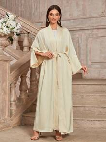 Ultrasoft Satin Abaya Arabic Muslim Women Dubai Slplit Sleeve Open Abaya Middle East Vacation Party Clothing Fashion Kaftan Turkey Robe,Modest - A - View 8