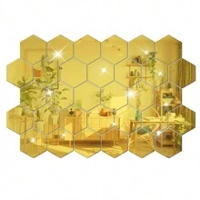 48 piezas de pegatinas de espejos de pared de acrílico hexagonales, espejos decorativos removibles, adornos de arte de forma hexagonal para decoración del hogar, pegatinas personalizadas