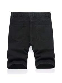 Ripped Men's Slim Fit Straight Leg Denim Mid Shorts Jorts, Emo Style - Black - View 2