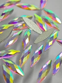100Pcs Nail Gems AB Color, Marquise Shape, Flat Back Nail Art Diamonds, Glass Material, 3*11mm, Shiny Crystal Color Nail Supplies, Nail Art Accessories, Suitable For Nail Salons Or Holiday DIY Parts