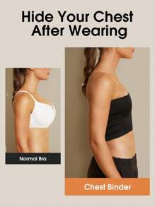 1pc Women's Chest Binder, Black Front Closure Compression Bandage, Trans FTM, Lesbian, LGBT, Shapewear, Bust Reduction, Chest Wrap, Strapless Compression Top - Black - View 2