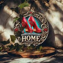 1pc Shiny Red High Heel Metal Iron Wall Art Sign, 7.8 Inches "There's No Place Like Home" Quote, Metal Wall Plaque For Home Decor, Farmhouse Wall Hanging, Women Gift, Room Door Garden Decor, Random Holes On Top, Bottom, Left And Right