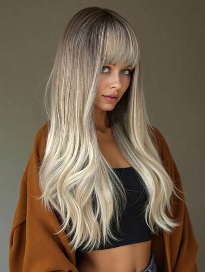 Parrucca grigio-bionda da 24 pollici con capelli naturalmente ondulati - perfetta per l'uso quotidiano e per acconciature con riga centrale, adatta per cosplay, matrimoni e feste in ogni stagione