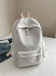 1pc Nylon Zipper Closure Book Korean Harajuku Ulzzang Backpack Simple Fashion Versatile Ins Style Backpack