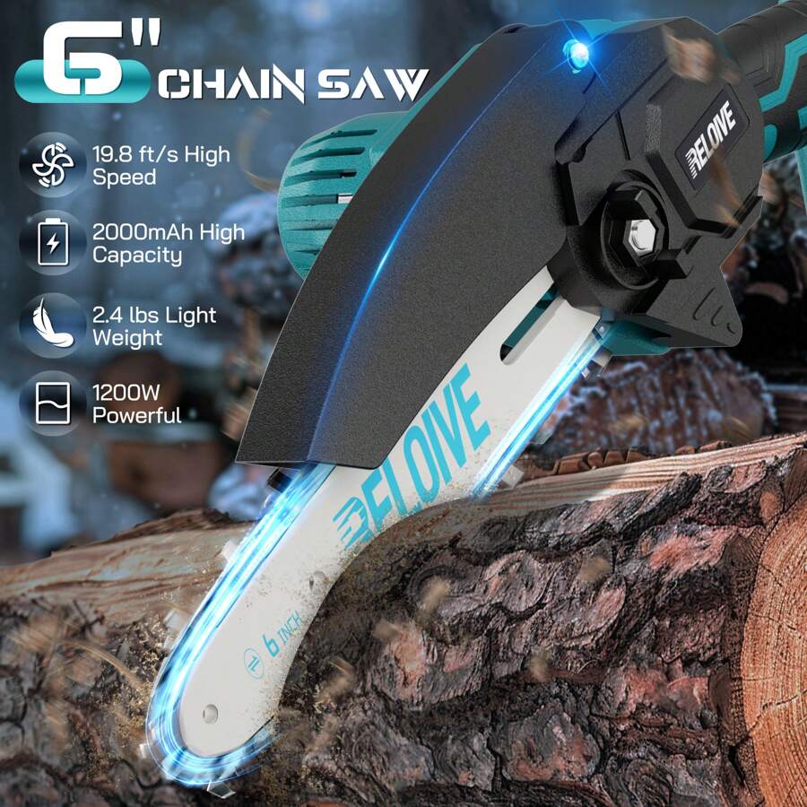 RELOIVE RELOIVE 6 In Mini Chainsaw With 2PCS 2.0 Ah Batteries 3 Chains,Cordless Small Handheld Chain Saw For Wood Cutting Tree Trimming - trái cam - Xem 1