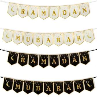 Ramadan Mubarak Bunting Flag With Stars And Moon Decor