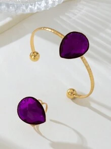 1 Bộ trang sức nhẫn và vòng tay đá quý hình bầu dục 3D phong cách Châu Âu và Mỹ thời trang, quà tặng cho phụ nữ - Nhiều màu - Xem 3