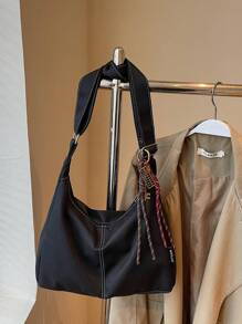 大容量女士手提包、秋季时尚单肩包和斜挎包 - 黑色 - 查看 7