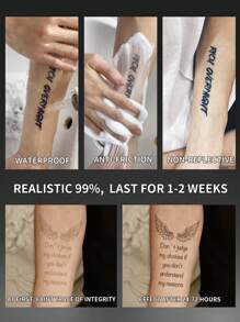 1 pièce Tatouages temporaires ailes anglaises, imperméables et anti-transpiration durant 1-2 semaines. Tatouages noirs réalistes, à base de jus de plantes, anti-friction et non réfléchissants. Faux tatouages pour femmes et hommes. Autocollants de tatouage pour bras, torse, jambe, abdomen, taille. Art corporel moderniste, style croquis - Noir - Voir 4