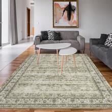 ANPHON Machine Washable Faux Wool Vintage  Printed Area Rug Non Slip Stain Resistant Foldable Easy To Clean And Wash Thin Floor Covering Non Shedding Low Pile Soft Mat With Elegant Bordered Design For Enhancing Home Aesthetic Decor In Living Room Dining Room Laundry Room Bathroom Entrance And Bedroom - 淺駝色 - 查看 2