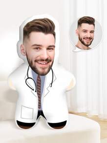 1pc Customized Face Pillow, Personalized Face Pillow, Personalized 3D Pillow, Customized Head Pillow, Customized Picture Cushion, Customized Face Pillow, Personalized Spoof Pillow, Customized Image Cushion, Breathable, Lightweight, Washable, Cute, Love, Warm, Comfortable, Simple, Custom, Personalized, Unique, Him, Her, Boyfriend, Girlfriend, Dad, Mom, Family, Friends, For Anniversaries, For Birthdays, For Housewarming, Bed, Car, Bedroom, Tea Room, Living Room, Sofa - Doctor - View 1