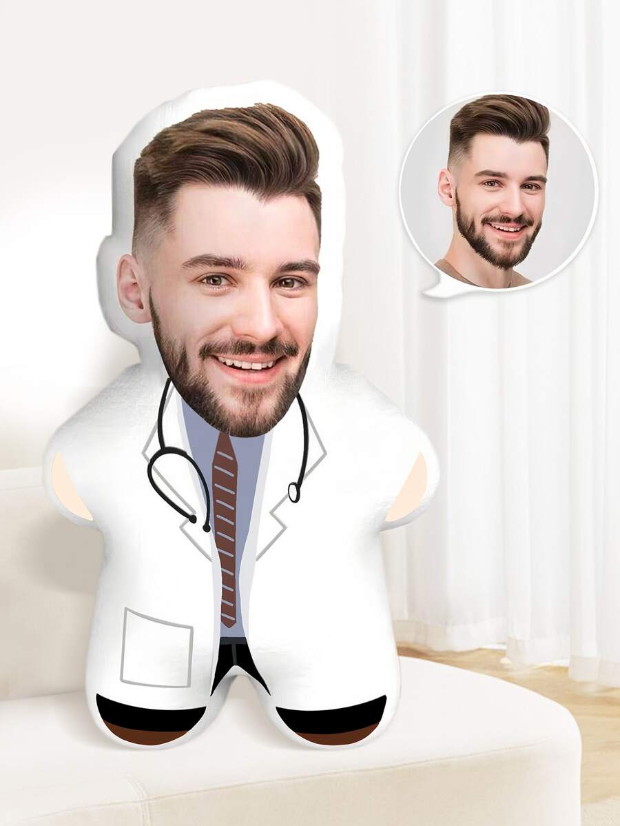 1pc Customized Face Pillow, Personalized Face Pillow, Personalized 3D Pillow, Customized Head Pillow, Customized Picture Cushion, Customized Face Pillow, Personalized Spoof Pillow, Customized Image Cushion, Breathable, Lightweight, Washable, Cute, Love, Warm, Comfortable, Simple, Custom, Personalized, Unique, Him, Her, Boyfriend, Girlfriend, Dad, Mom, Family, Friends, For Anniversaries, For Birthdays, For Housewarming, Bed, Car, Bedroom, Tea Room, Living Room, Sofa - Doctor - View 1