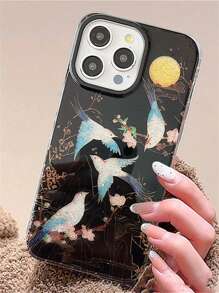Retro-Art Berge Elstern Mondschein Handyhülle kompatibel mit iPhone 16 15 14 13 Pro Max, Mode Pailletten stoßfeste Rückseite