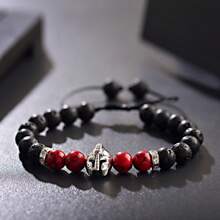 Brazalete de casco de hombre, brazalete espartano, brazalete de gladiador, brazalete de guerrero de piedra natural ajustable macramé