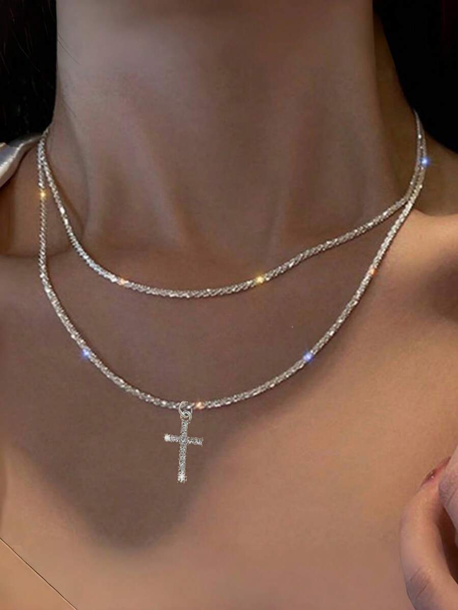 1 件时尚闪亮简约锁骨链项链女士